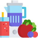 illustration of a blender, smoothie, and fruit