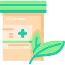 illustration of a medicine container with a leaf in front