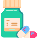 illustration of a medicine container with two pill capsules in front